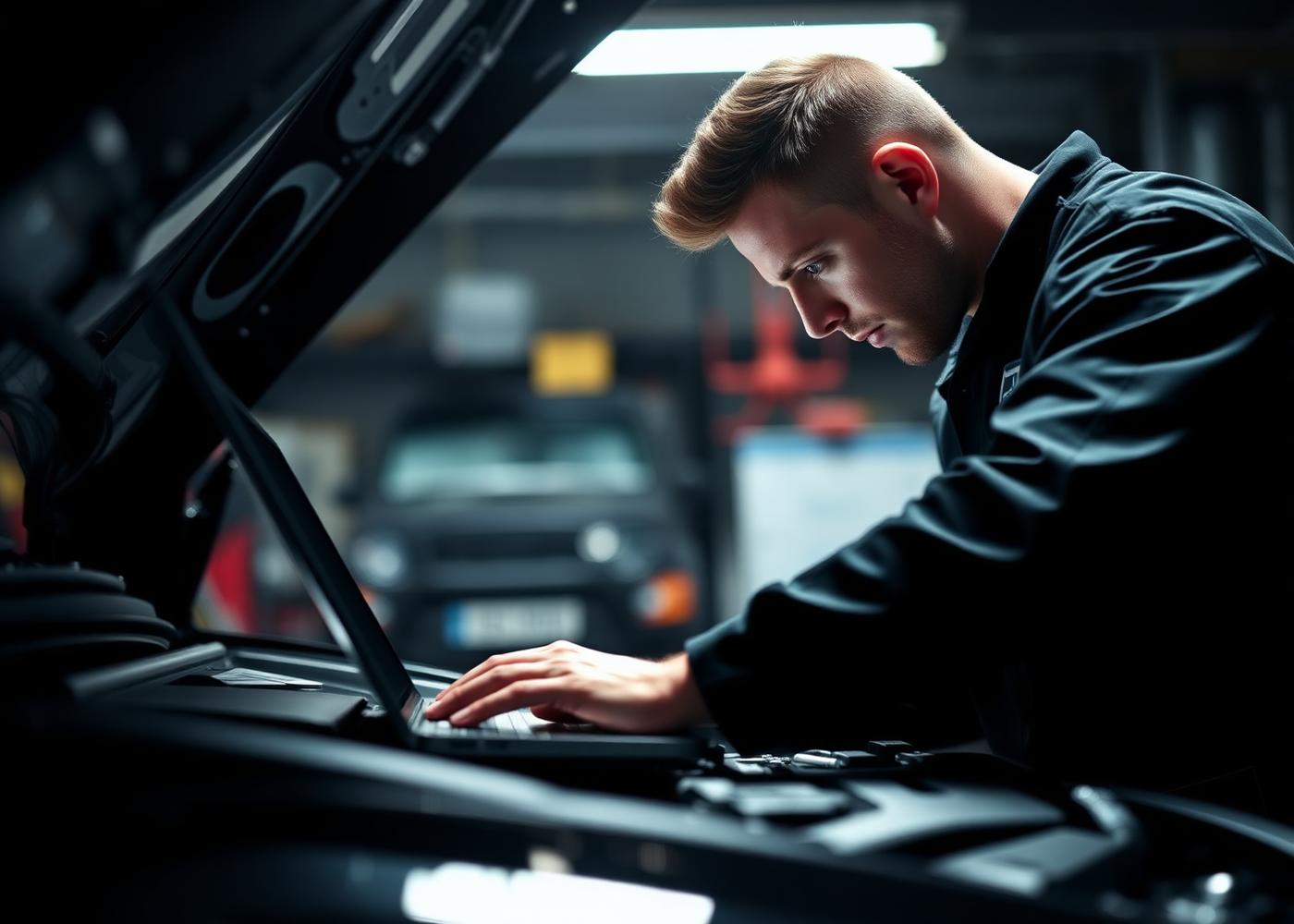 Technician using diagnostic laptop